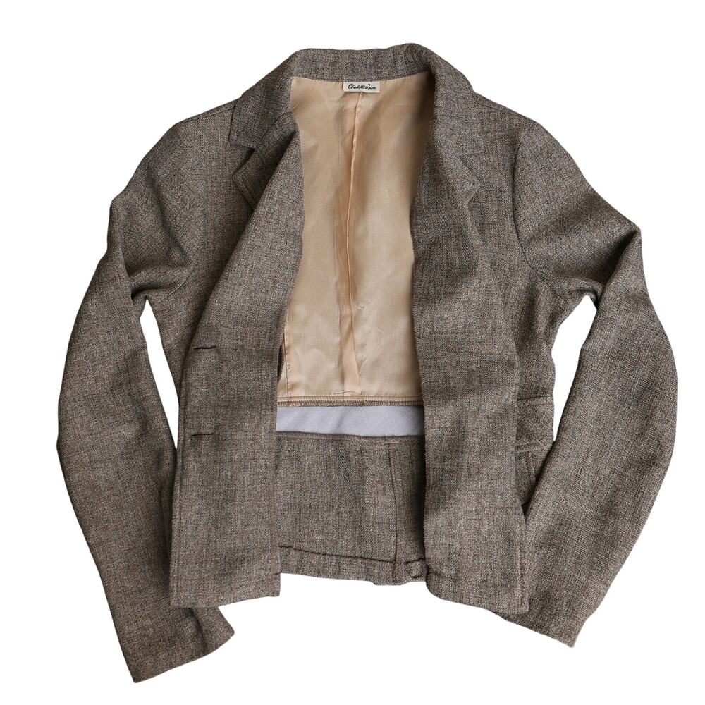 Women's Brown Retro Y2k Charlotte Russe Tweed 2-Button Career Blazer - Small - Picture 9 of 12